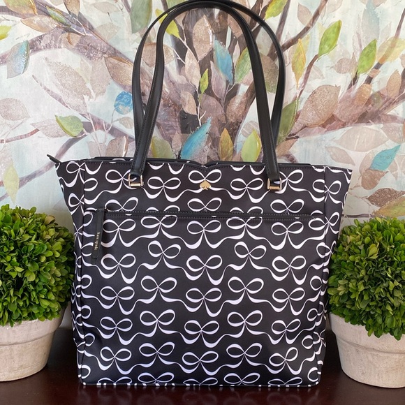 KATE SPADE♠️New York🖤BLACK & WHITE🤍 JAE ELEGANT BOW LARGE TOTE BAG🌟LIKE NEW🌟 - Picture 4 of 17